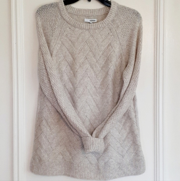 Sonoma Cream Knit Sweater Chevron Texture Women's Small S Neutral Cozy Winter - Picture 1 of 9